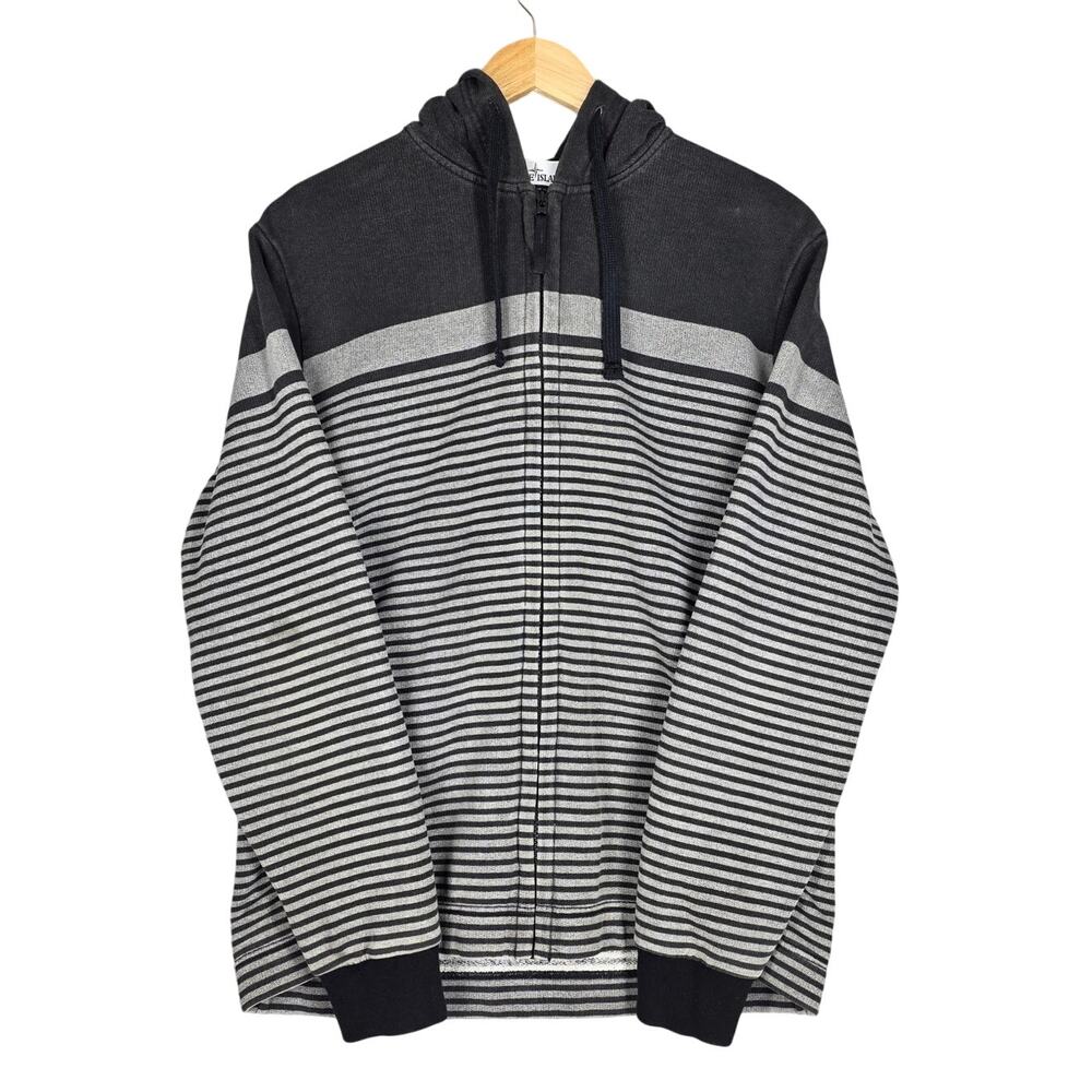 STONE ISLAND MARINA MEN’S STRIPED HOODIE – GRAY/BLACK – SIZE L – MADE IN ITALY